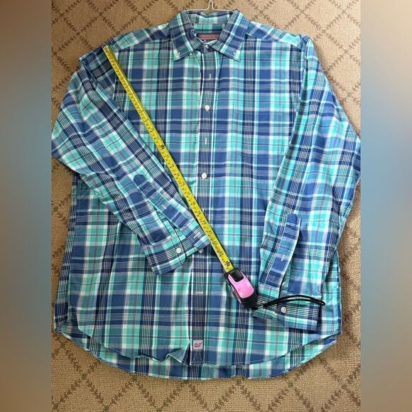 Vineyard Vines SLIM Murray button down shirt  blue / green & white plaid check L - Picture 3 of 8